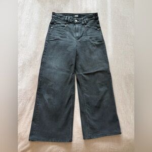 PAIGE Charcoal Cropped Wide-Leg Jeans